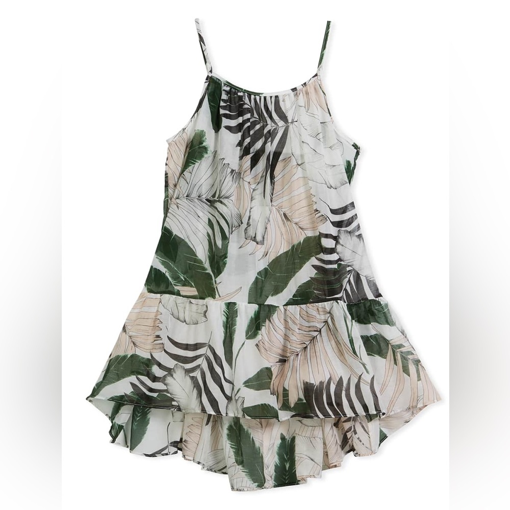 Milly Minis palm tree girls soft cotton silk high low cover up dress